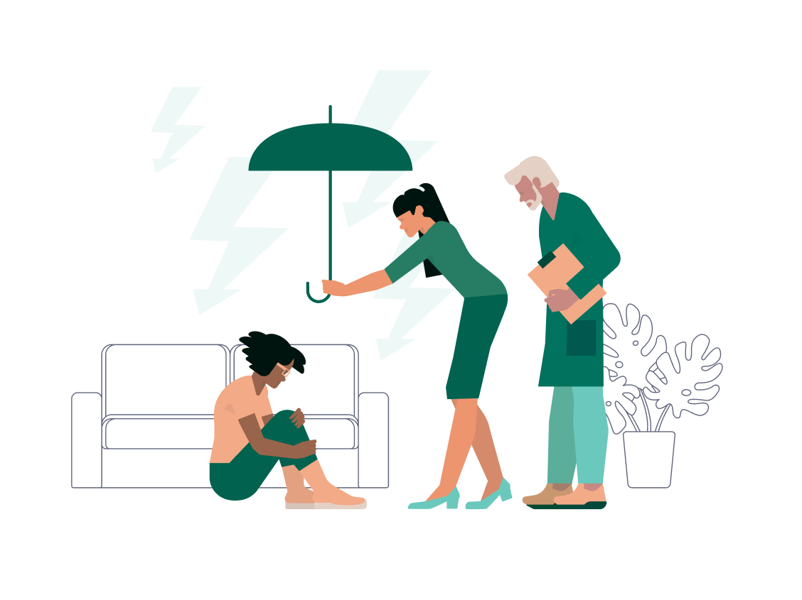 Graphic showing medical staff helping a patient